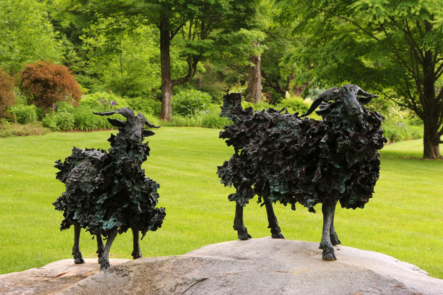 Copper and bronze goats by Connecticut artist Roger Di Taranto